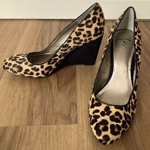 Lucky Brand Leopard Horsehair Heels with Suede-wrapped Wedge Size 7.5
